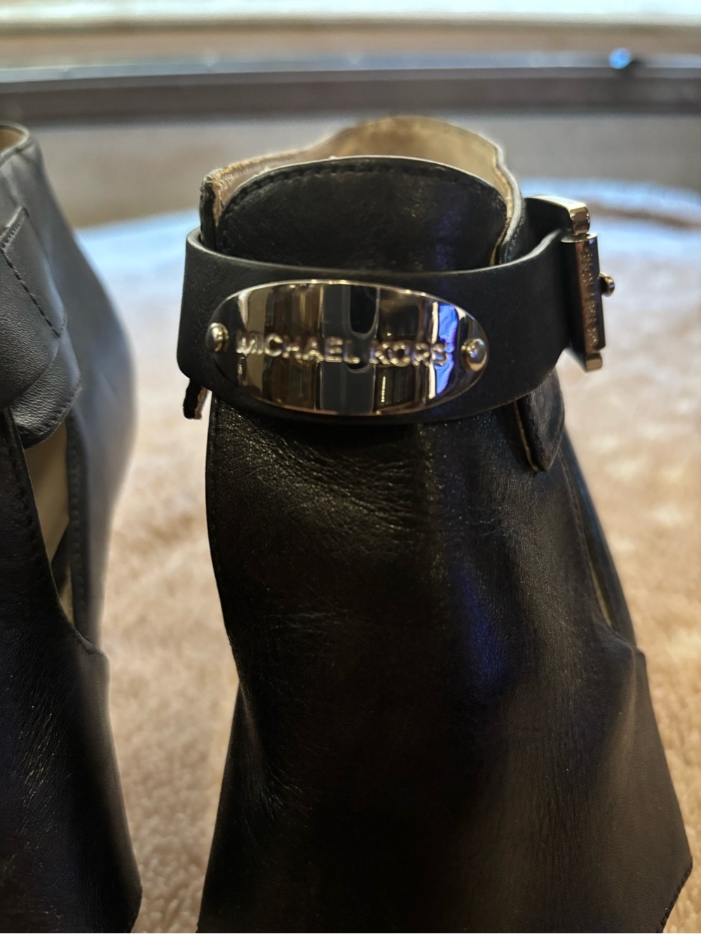 MICHAEL Michael Kors Black Open-Toe Ankle Booties with Buckle - Picture 3 of 12